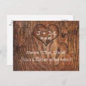 Houten boomstam Hart Bruiloft Opslaan Datum Briefk Aankondigingskaart (Voorkant / Achterkant)