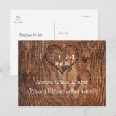 Houten Boomstam Hart Trouw Datum Bewaren Ansichtka Aankondigingskaart (Voorkant / Achterkant)