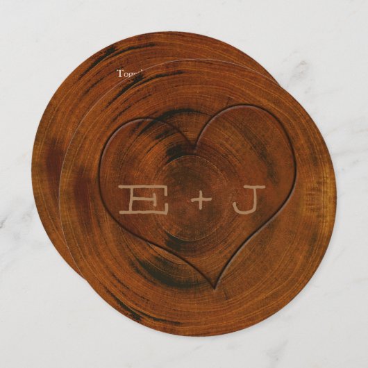 Houten Boomstronk Gesneden Hart Trouw Uitnodiging (Voorkant / Achterkant)