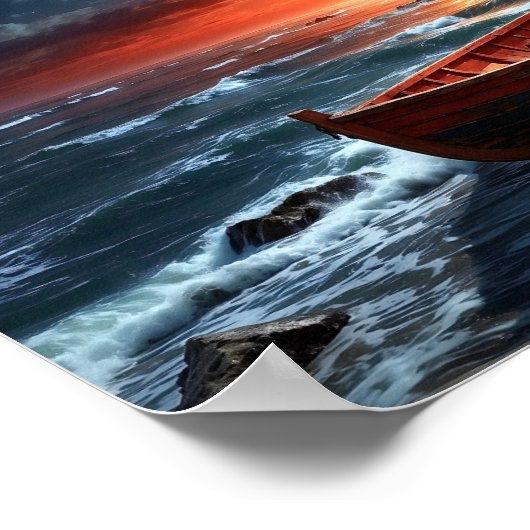 Houten boot aan zee poster (Hoek)