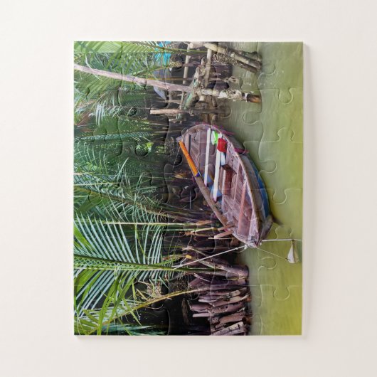 Houten Boot in Mekong Delta Legpuzzel (Verticaal)