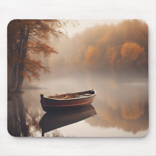 Houten boot op herfstmeer muismat (Voorkant)