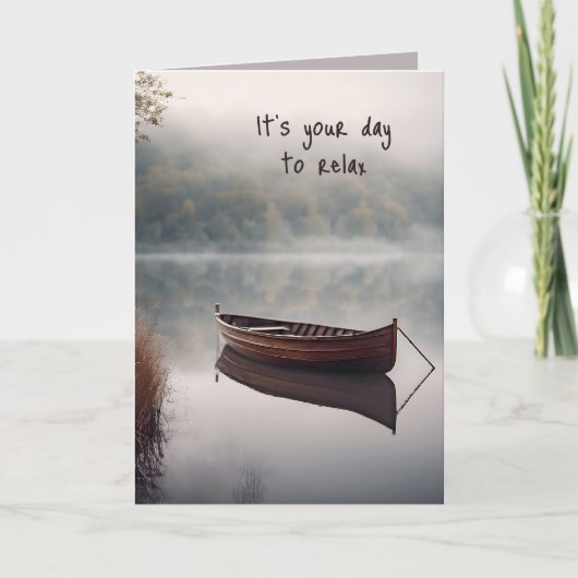 Houten boot op verjaardagsmeer kaart (Voorkant)