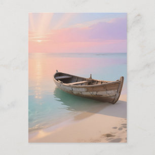 Houten Boot Tropische Zonsondergang Strand Briefkaart