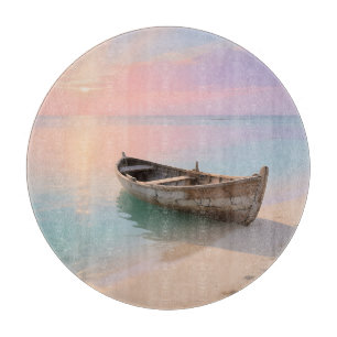 Houten Boot Tropische Zonsondergang Strand Snijplank