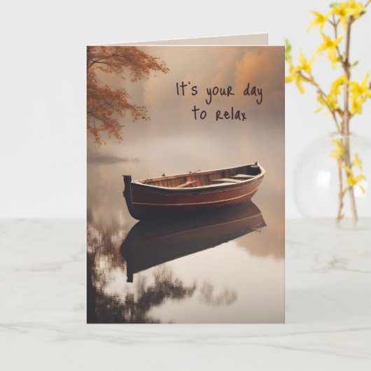 Houten Boot Verjaardag Kaart (Gele Bloem)