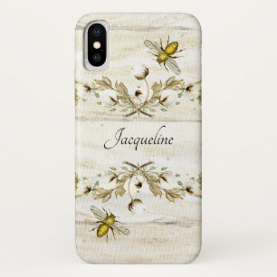 Houten Bord Boerderij Katoenbol en Bijen Waterverf Case-Mate iPhone Case