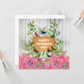 Houten bord en vlindertuin Moederdag Kaart (Voorkant / Achterkant in situ)