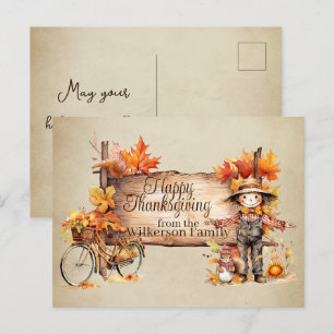 Houten bord met 'Happy Thanksgiving' & herfsttafer Briefkaart