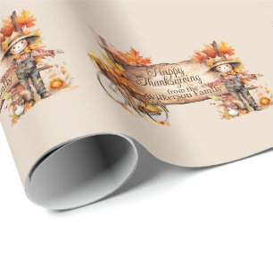 Houten bord met 'Happy Thanksgiving' & herfsttafer Cadeaupapier