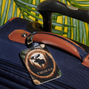 Houten bord met silhouet van een eland bagagelabel