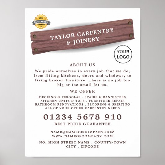 Houten bord, timmerwerk, timmerhout, Adverteren ta Poster (Voorkant)