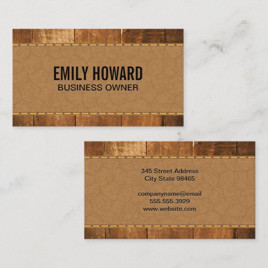 Houten borden | Gesitteerd leder Visitekaartje (Voorkant / Achterkant)