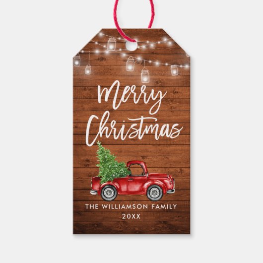 Houten Borstel Script Lights Christmas Truck Cadeaulabel (Voorkant)