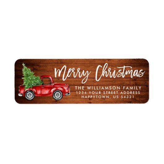 Houten Borstel Script  Truck Christmas Green Etiket (Voorkant)