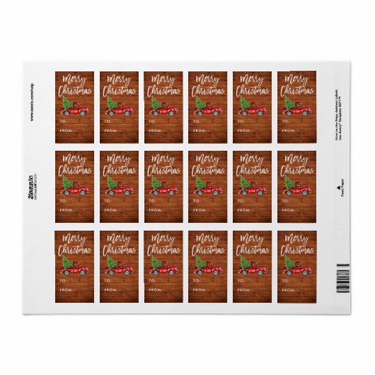 Houten Borstel Script  Truck Kerstcadeau Etiket (Full Sheet)