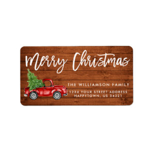 Houten Borstel Script  Vrachtwagen Kerst Etiket