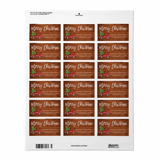 Houten Borstel Script  Vrachtwagen Kerst Etiket (Full Sheet)