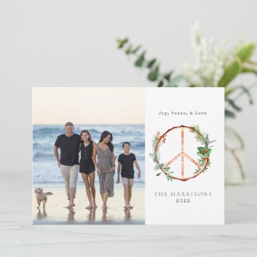 Houten Botanisch Vredesteken Liefde Vreugde Kerst  Feestdagenkaart (Staand voorkant)