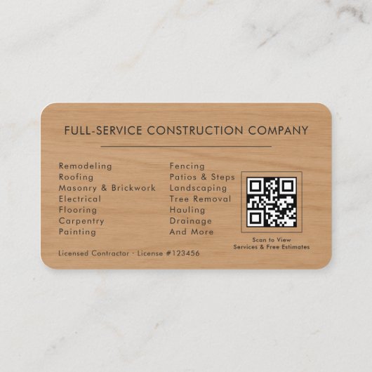 Houten Bouwconstructie QR Code Visitekaartje (Achterkant)