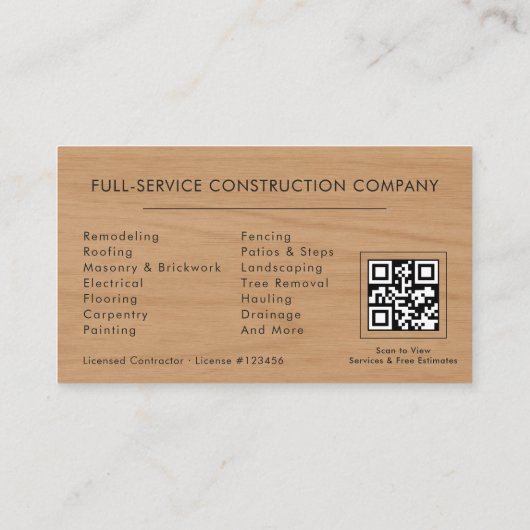Houten Bouwconstructie Witte Gouden QR-code Visitekaartje (Achterkant)