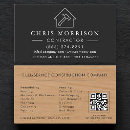 Houten Bouwconstructie Zwart Zilver QR-code Visitekaartje