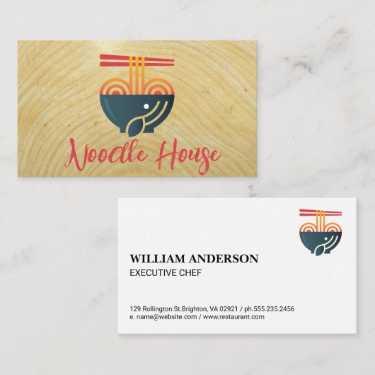 Houten Bowl en Chopsticks | Houtkorrels Visitekaartje (Voorkant / Achterkant)