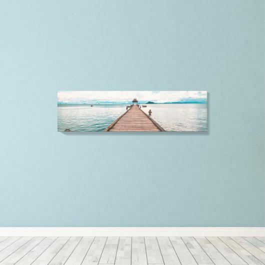 Houten brug over het Panoramisch Canvas-meer Canvas Afdruk (Insitu (Houten vloer))