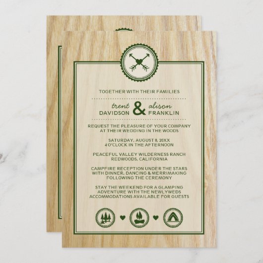 Houten Bruiloft & Glamping Uitnodiging (Voorkant / Achterkant)