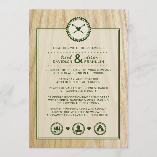 Houten Bruiloft & Glamping Uitnodiging (Voorkant)