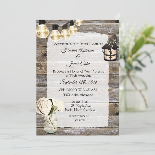 Houten Bruiloft Lichten en Baby Ademuitnodigingen Kaart (Staand voorkant)