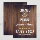 Houten Bruiloft Tekstkaart 'Wijziging van onze pla Save The Date (Voorkant / Achterkant)