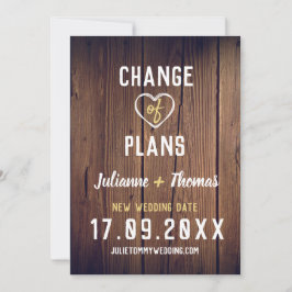 Houten Bruiloft Tekstkaart 'Wijziging van onze pla Save The Date