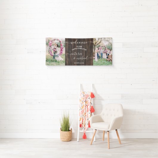 Houten bruiloftsfoto lijst Welcome op rustieke wij Spandoek (Insitu)