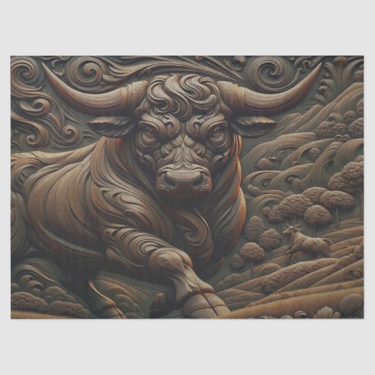 Houten Bull Decoupage Tissue Paper Tissuepapier (Voorkant)