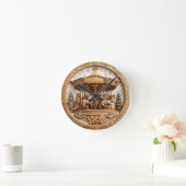 Houten carrousel in een besneeuwde scène ronde klok (Huis)