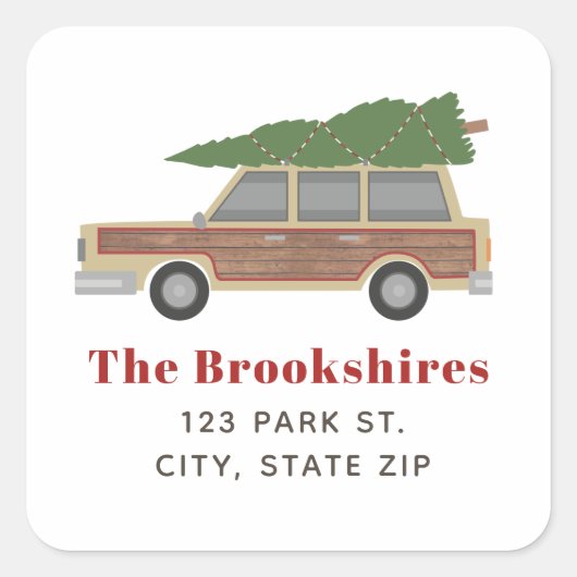 Houten Comité Auto Kerstboom Adres Vierkante Sticker (Voorkant)