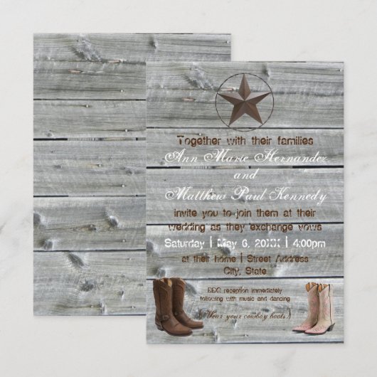 Houten Cowboylaarzen in Distressed Stijl-3x5 Trouw Kaart (Voorkant / Achterkant)