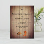 Houten Cowboylaarzen, Rustieke Trouwdag Kaart (Staand voorkant)