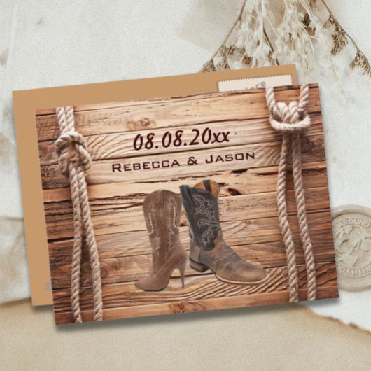 houten Cowboylaarzen Western country save the date Aankondigingskaart