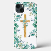 Houten Cross met Eucalyptus iPhone hoesje (Achterkant)