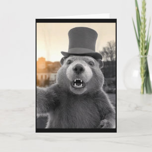 Houten Dag Marmot Grappige Bosmarmot Selfie Kaart