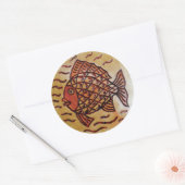 Houten decor met vis. ronde sticker (Envelop)
