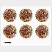 Houten decor met vis. ronde sticker (Vel)