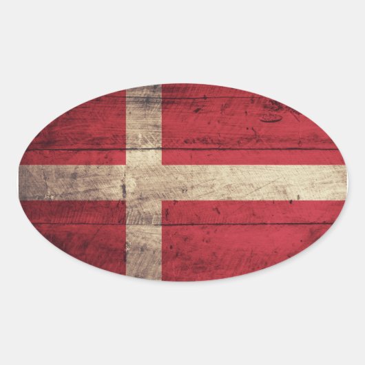 Houten Denemarken Vlag Ovale Sticker (Voorkant)