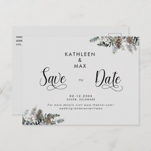 Houten Denneappels Trouw Save the Date Aankondigingskaart (Voorkant / Achterkant)