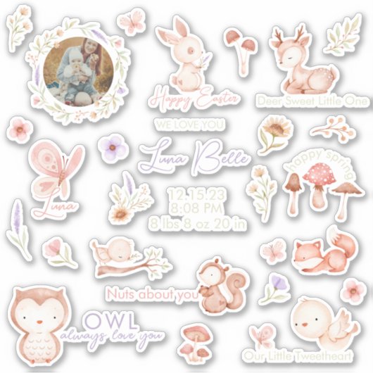 Houten Dieren Baby Vinyl Stickers (Voorkant)