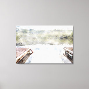 Houten dokken op de Waterverf van de Bay Faux Canvas Afdruk