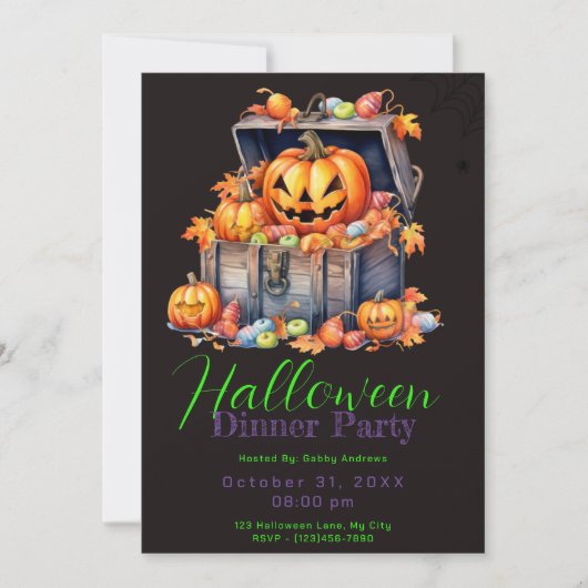 Houten Doos van Snoep Zwart Halloween Diner Party Kaart (Voorkant)