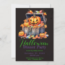 Houten Doos van Snoep Zwart Halloween Diner Party Kaart